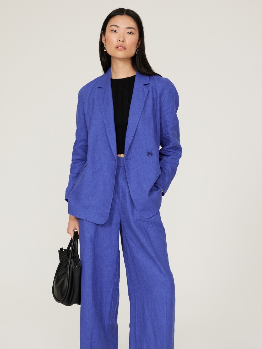 Madewell Blue Linen Blazer XS Double Breasted Tailored Jacket Suit Jacket